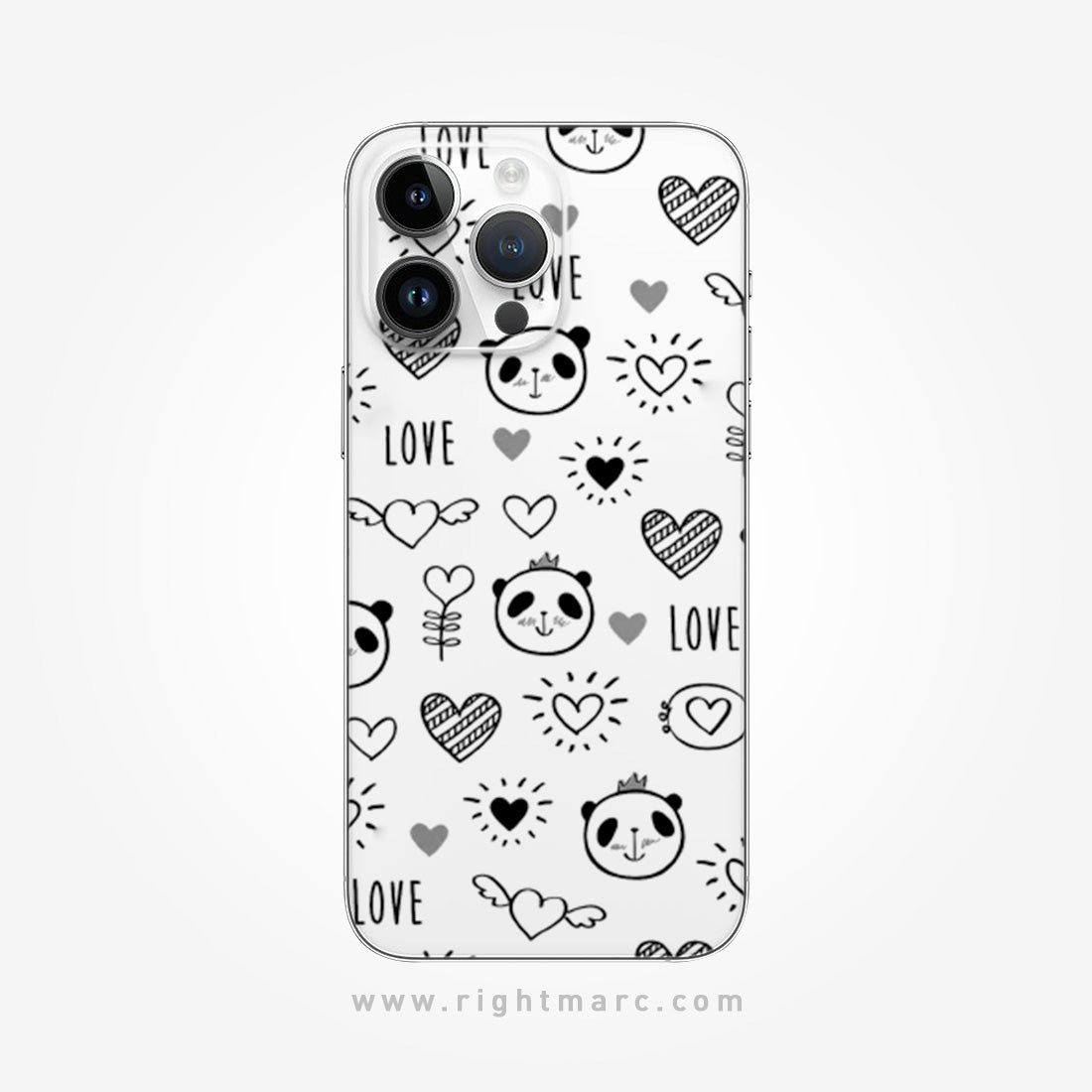 Heart Love and Panda Mobile Skin Wrap - Right Marc