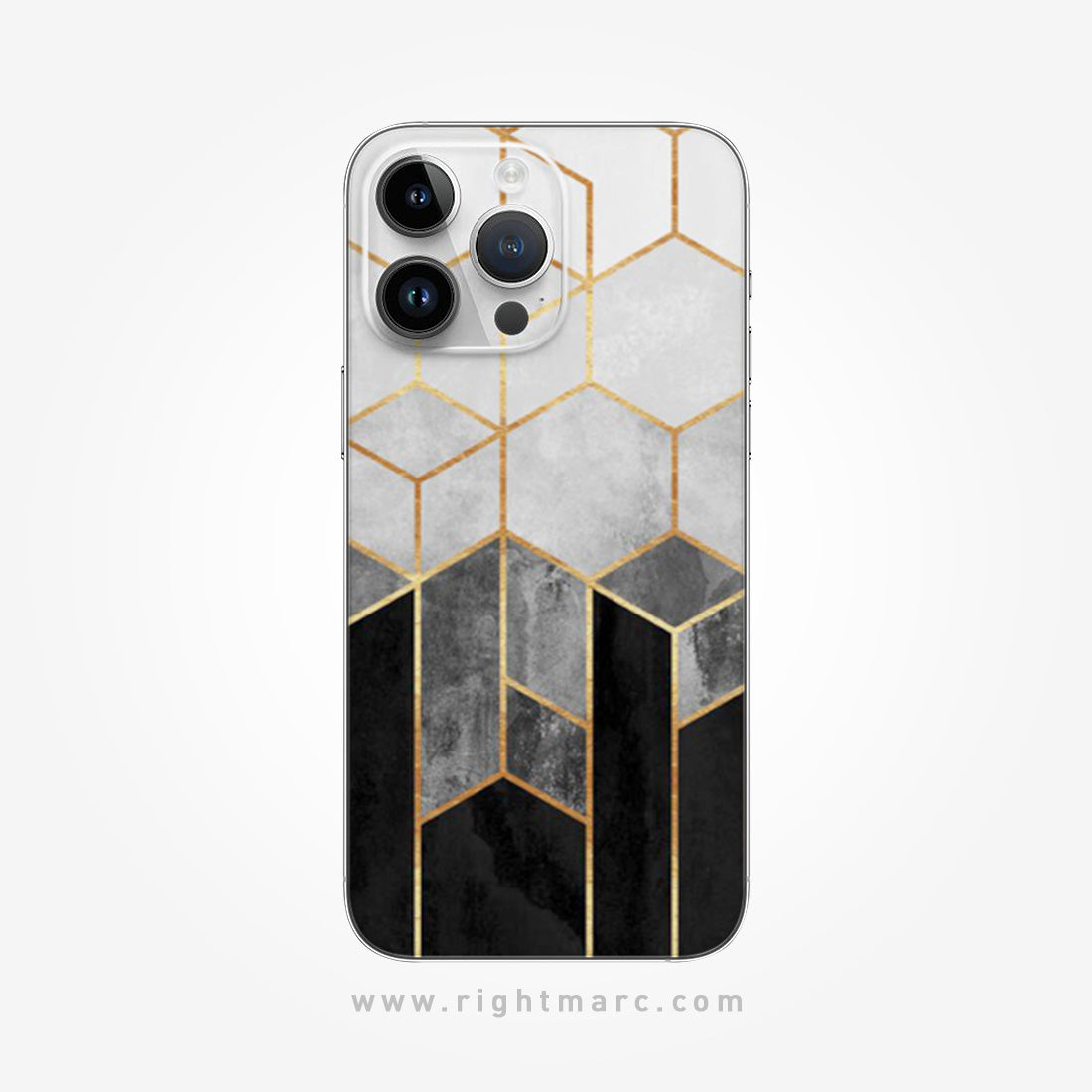 Hexagonal White Black Pattern Mobile Skin Wrap - Right Marc