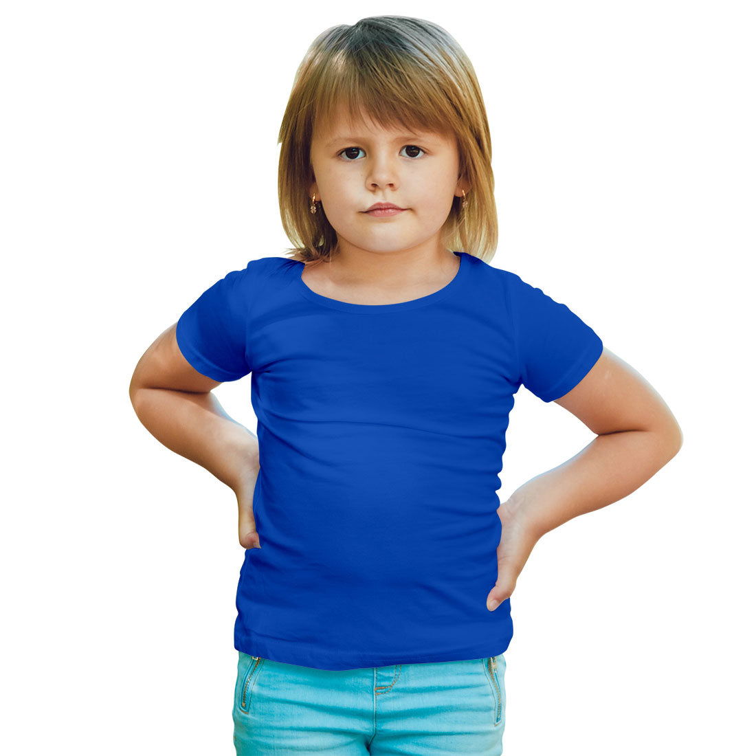 Kids Ring Spun Plain Royal Blue Cotton T-shirts for Girls - Right Marc