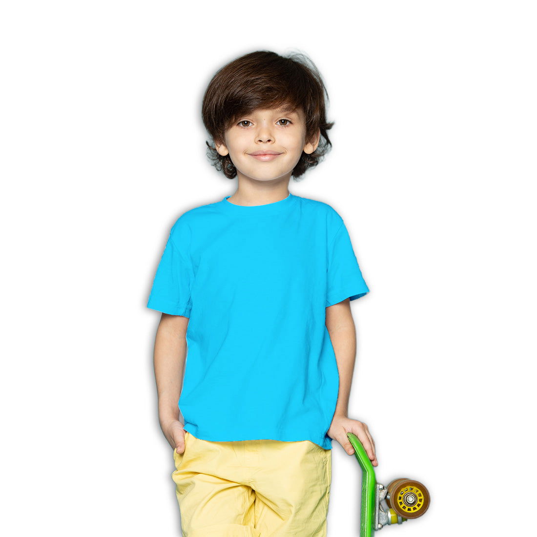 Kids Ring Spun Plain Sky Blue Cotton T-shirts for Boys - Right Marc