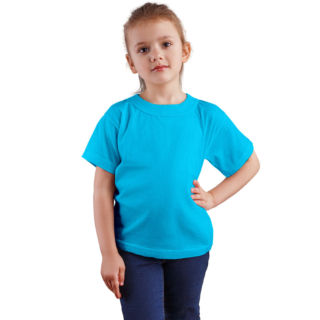 Kids Ring Spun Plain Sky Blue Cotton T-shirts for Girls - Right Marc