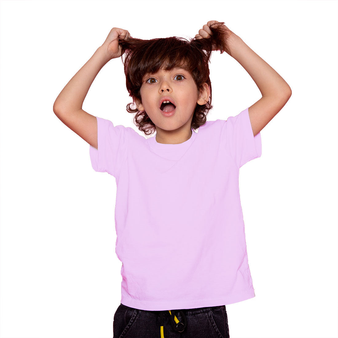 Kids Ring Spun Plain Soft Pink Cotton T-shirts for Girls - Right Marc