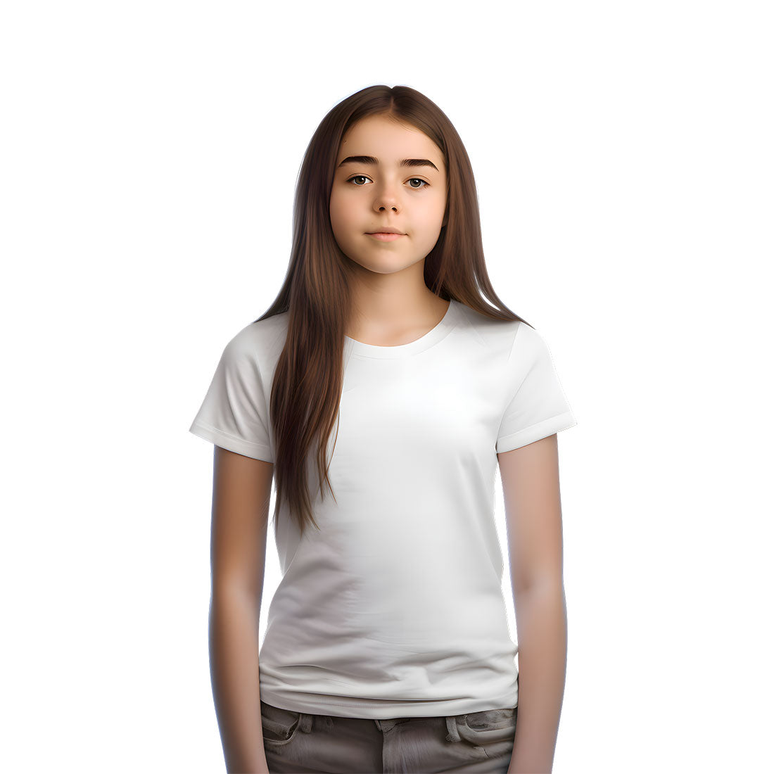 Kids Ring Spun Plain White Cotton T-shirts for Girls - Right Marc