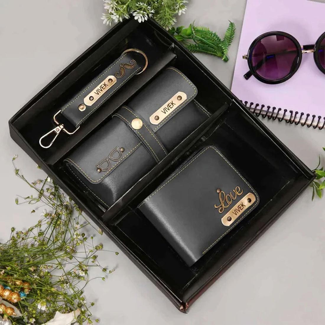 Men's 3pc Combo - Wallet, Keychain and Sunglass Holder Set