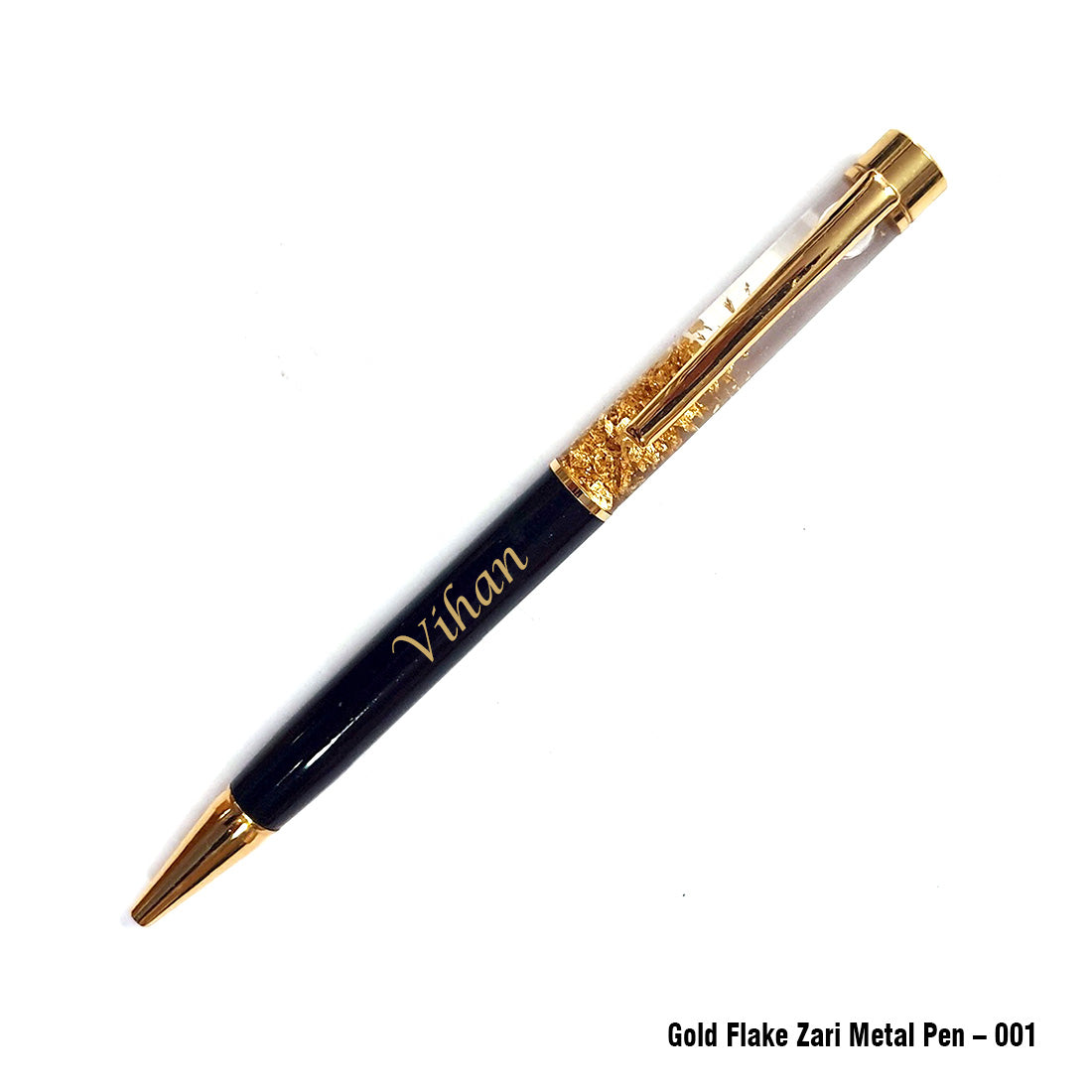 Personalized Gold Flake Zari Metal Pen with Custom Name Print - MP01