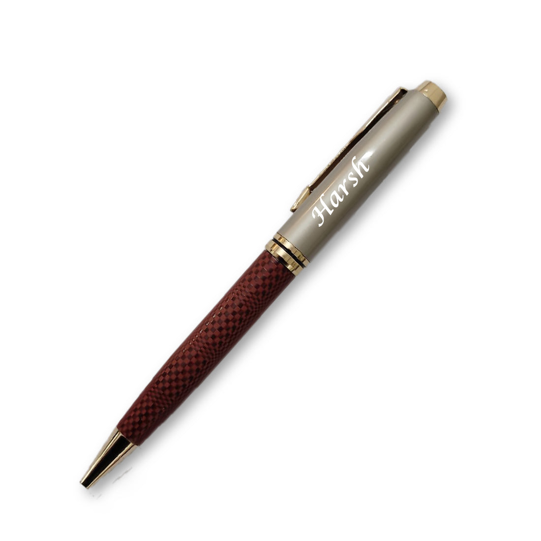 Personalized Russal Leather Brown Metal Pen – Custom Name Engraving - MP14