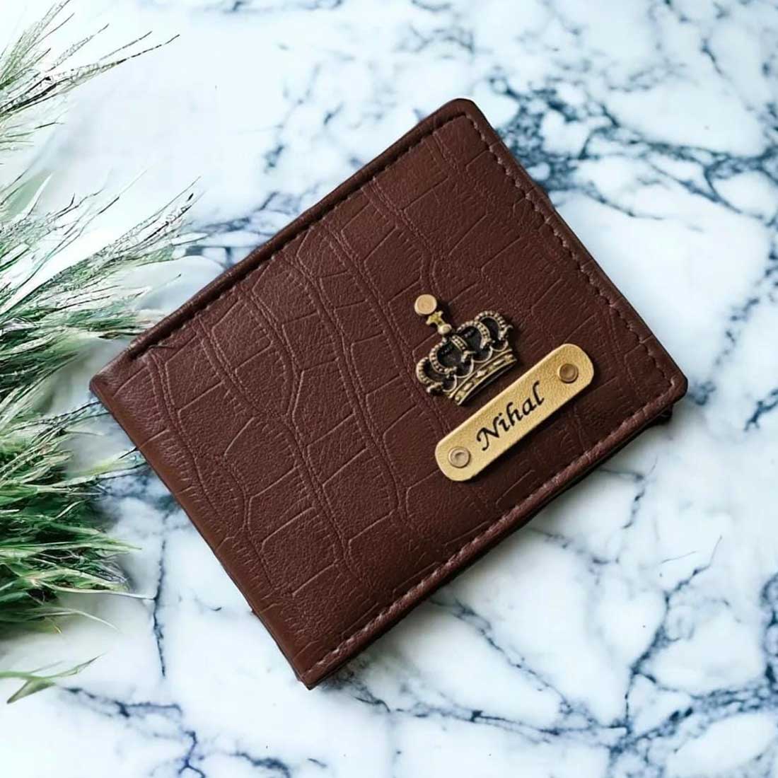 Men's Croc Series Leather Wallet with Name and Charm