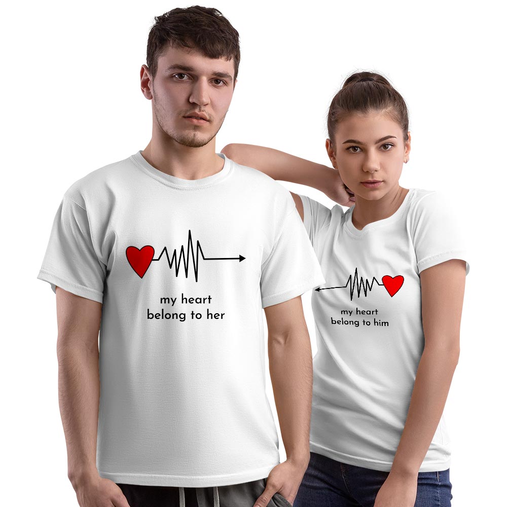My Heart Belongs to Him and Her Couple T-shirt - Right Marc