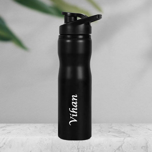 Stainless Steel Sports Black Bottle with Handle - 750ml