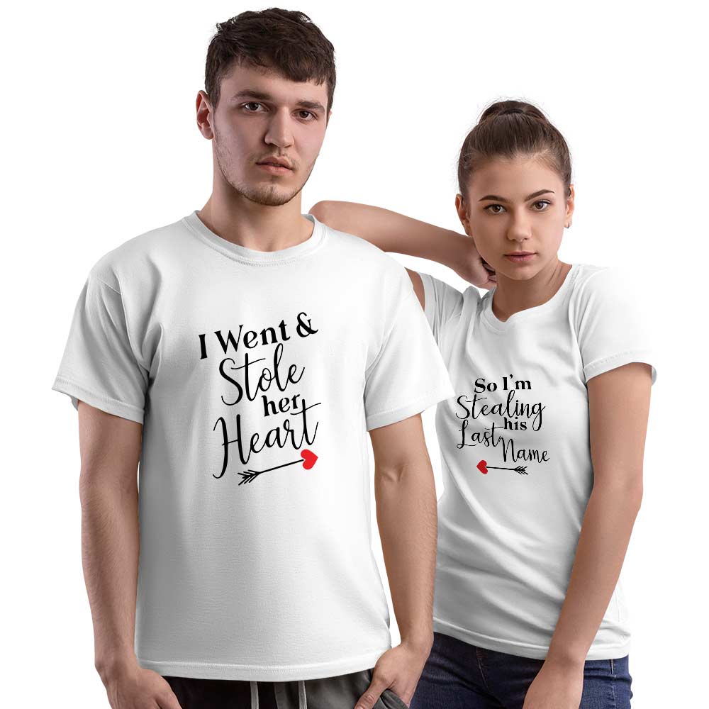 Stole Her Heart and Stealing His Last Name Couple T-shirt - Right Marc