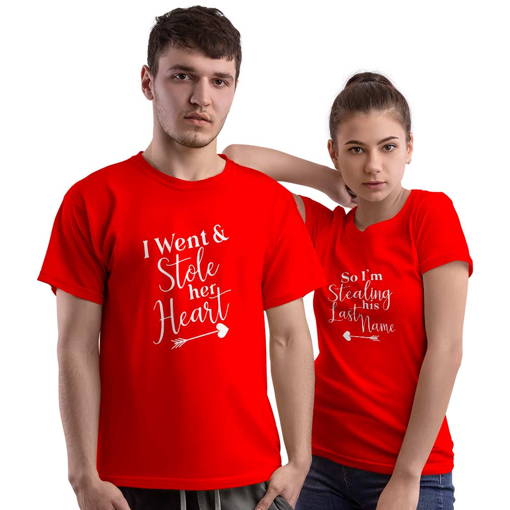 Stole Her Heart and Stealing His Last Name Couple T-shirt - Right Marc
