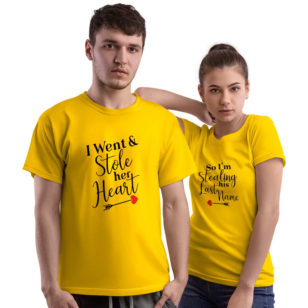 Stole Her Heart and Stealing His Last Name Couple T-shirt - Right Marc