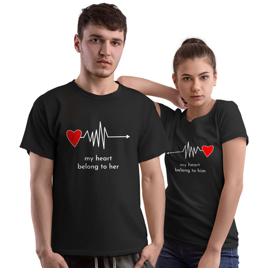 My Heart Belongs to Him and Her Couple T-shirt