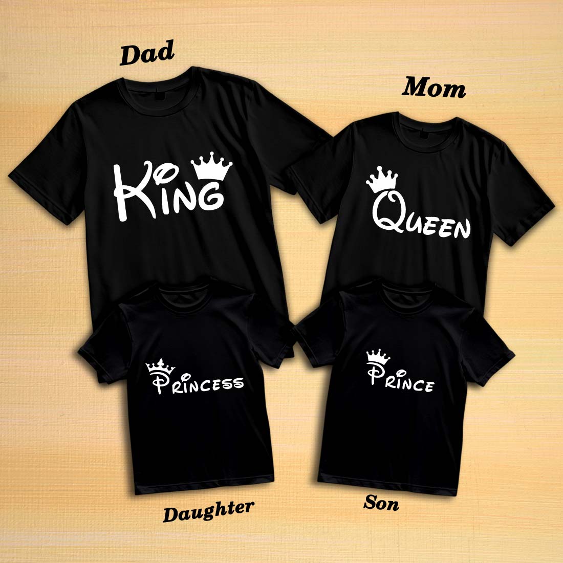 King, Queen, Prince & Princess Family T-Shirts - Matching Cotton Tees (D1)