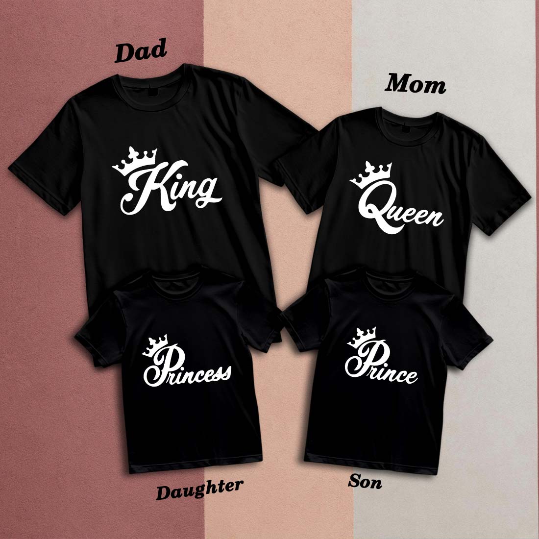 King, Queen, Prince & Princess Family T-shirts - Matching Cotton Tees (D15)