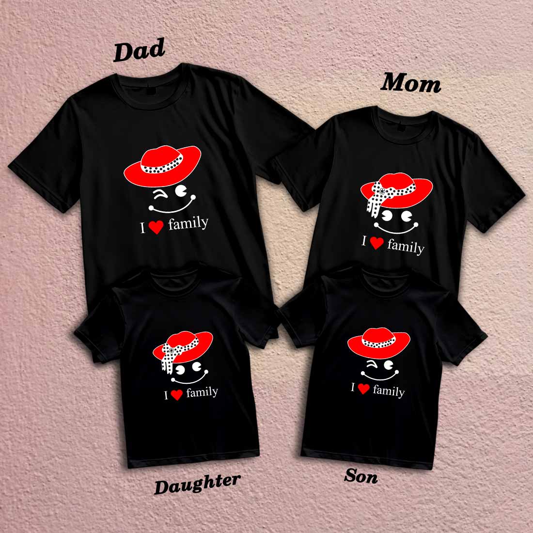 Matching Family Smiley T-Shirts - Red & Yellow Hats, Fun & Comfort! (D2)