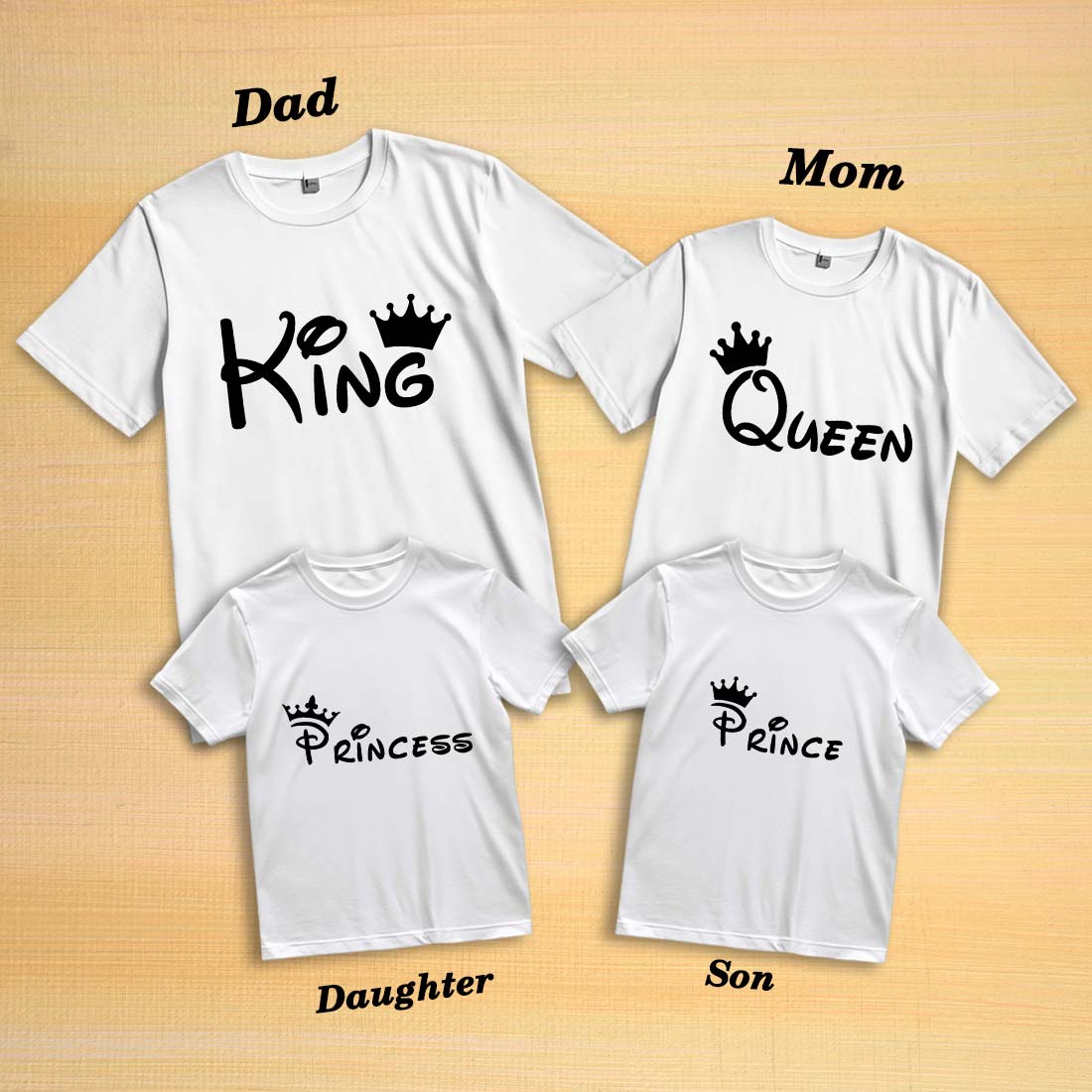 King, Queen, Prince & Princess Family T-Shirts - Matching Cotton Tees (D1)