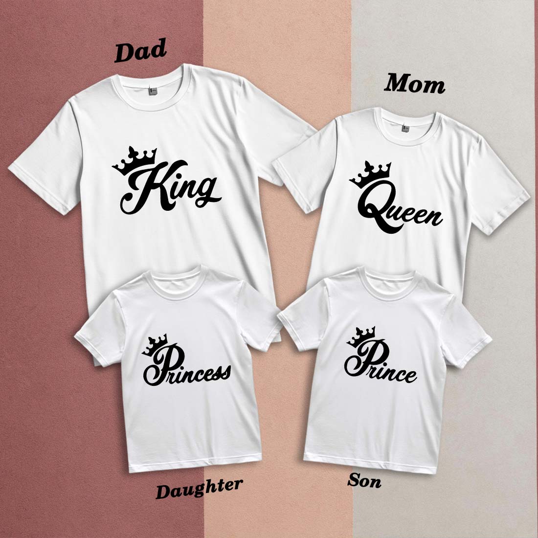 King, Queen, Prince & Princess Family T-shirts - Matching Cotton Tees (D15)