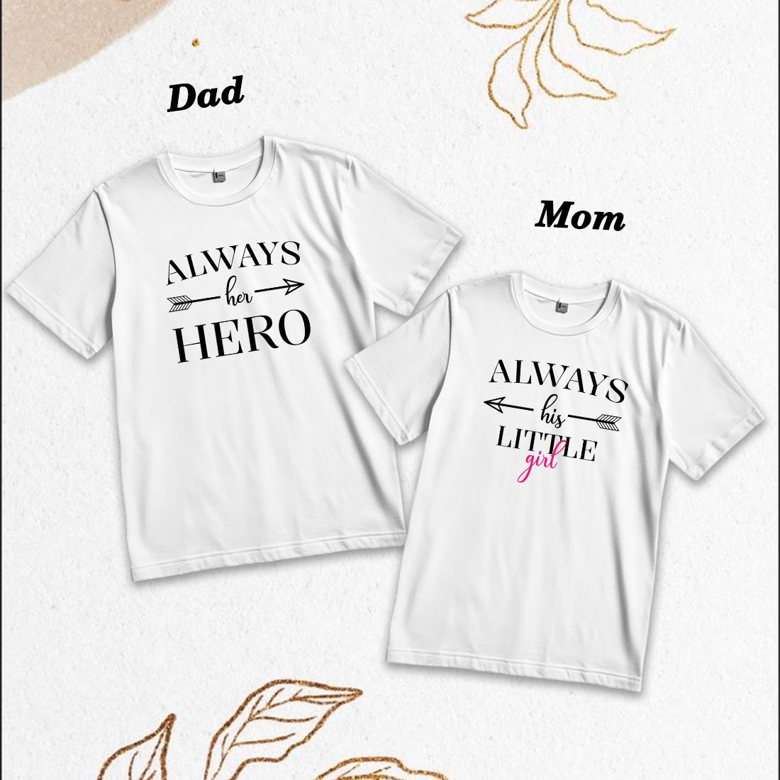 Her Hero & His Little Girl Matching Family Cotton T-Shirts - Round Neck, Half Sleeve (D21)