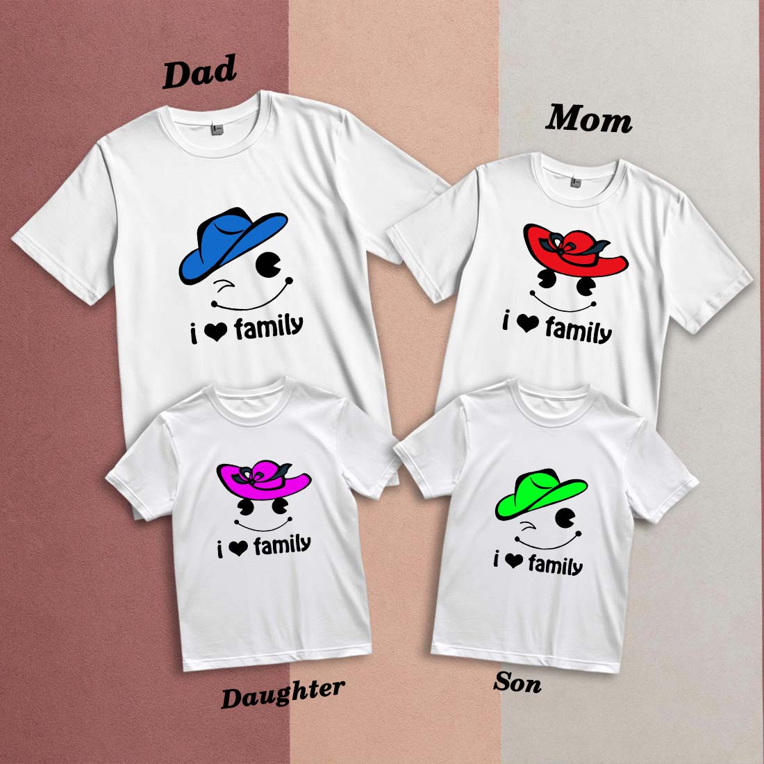 I Love Family Smiley Hat Printed Cotton T-Shirt - Matching Family Tees (D9)