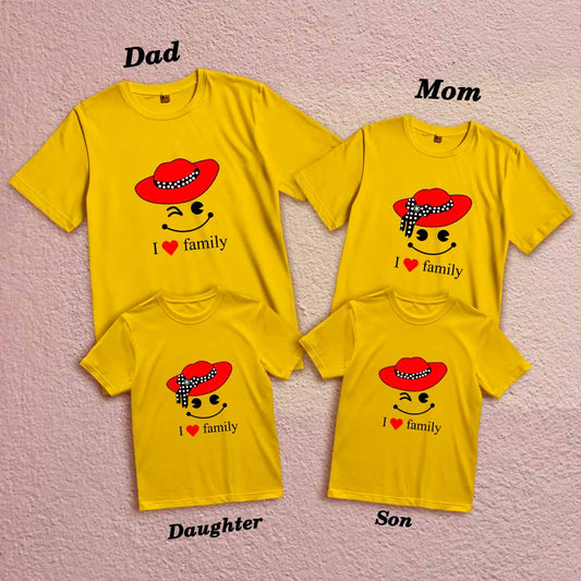 Matching Family Smiley T-Shirts - Red & Yellow Hats, Fun & Comfort! (D2)