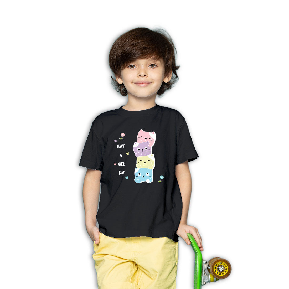 Little Cats 'Have a Nice Day' Kids T-Shirt - Super Combed Cotton, Round Neck (D126)