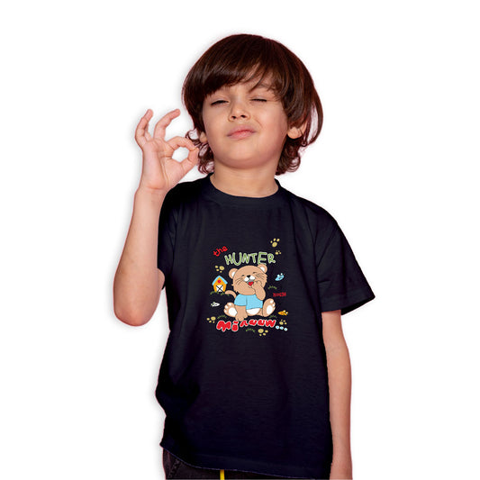 Hunter Cat Kids T-Shirt - Playful & Comfy Super Combed Cotton (D142)