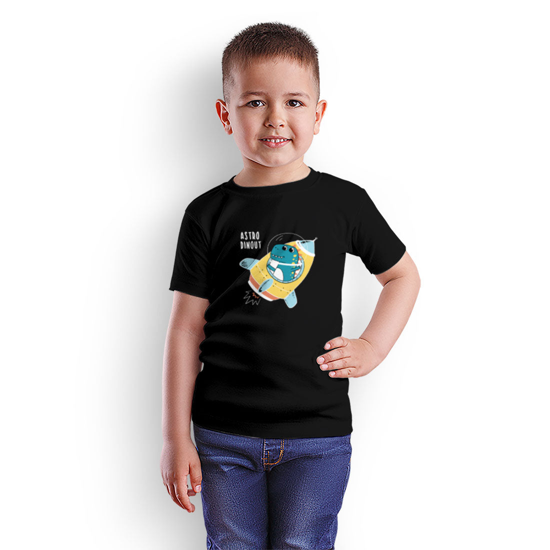 Space Dino Kids T-Shirt - Super Combed Bio-Wash Cotton for Cosmic Fun (D151)