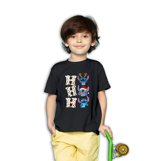 Ho Ho Ho Stitch Kids Christmas T-Shirt - Soft Cotton for Festive Fun (D4)