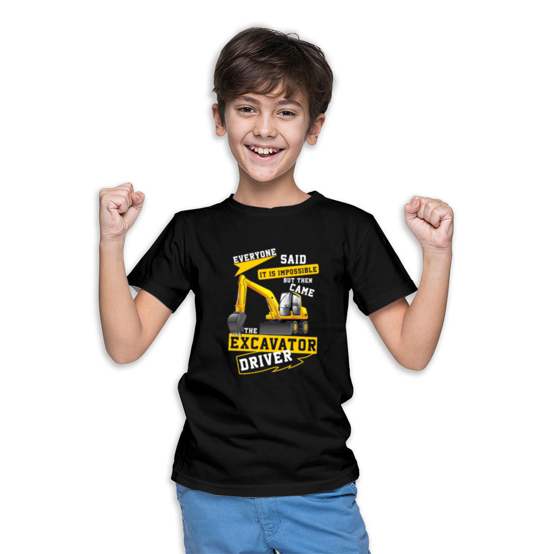 Excavator Driver Kids T-Shirt - Super Combed Bio-Wash Cotton (D55)