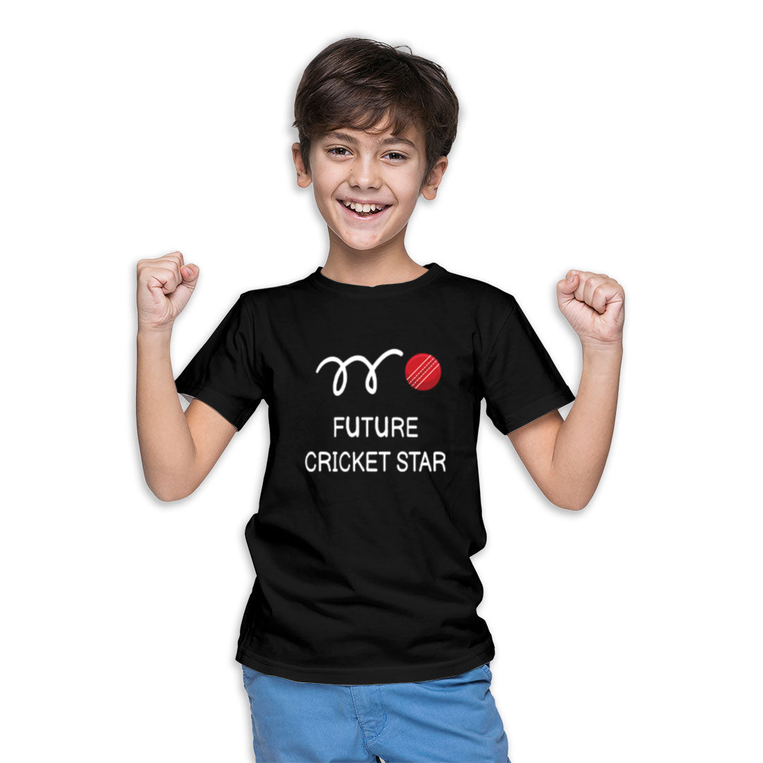 Future Cricket Star Kids T-Shirt - Super Combed Bio-Wash Cotton (D63)