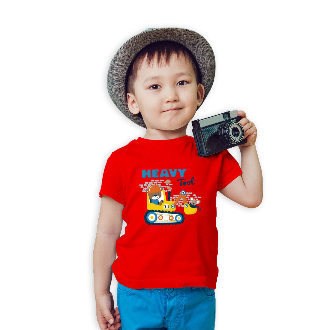 Kids Cartoon Construction Adventure T-Shirt - Super Combed Cotton, Half Sleeve (D130)