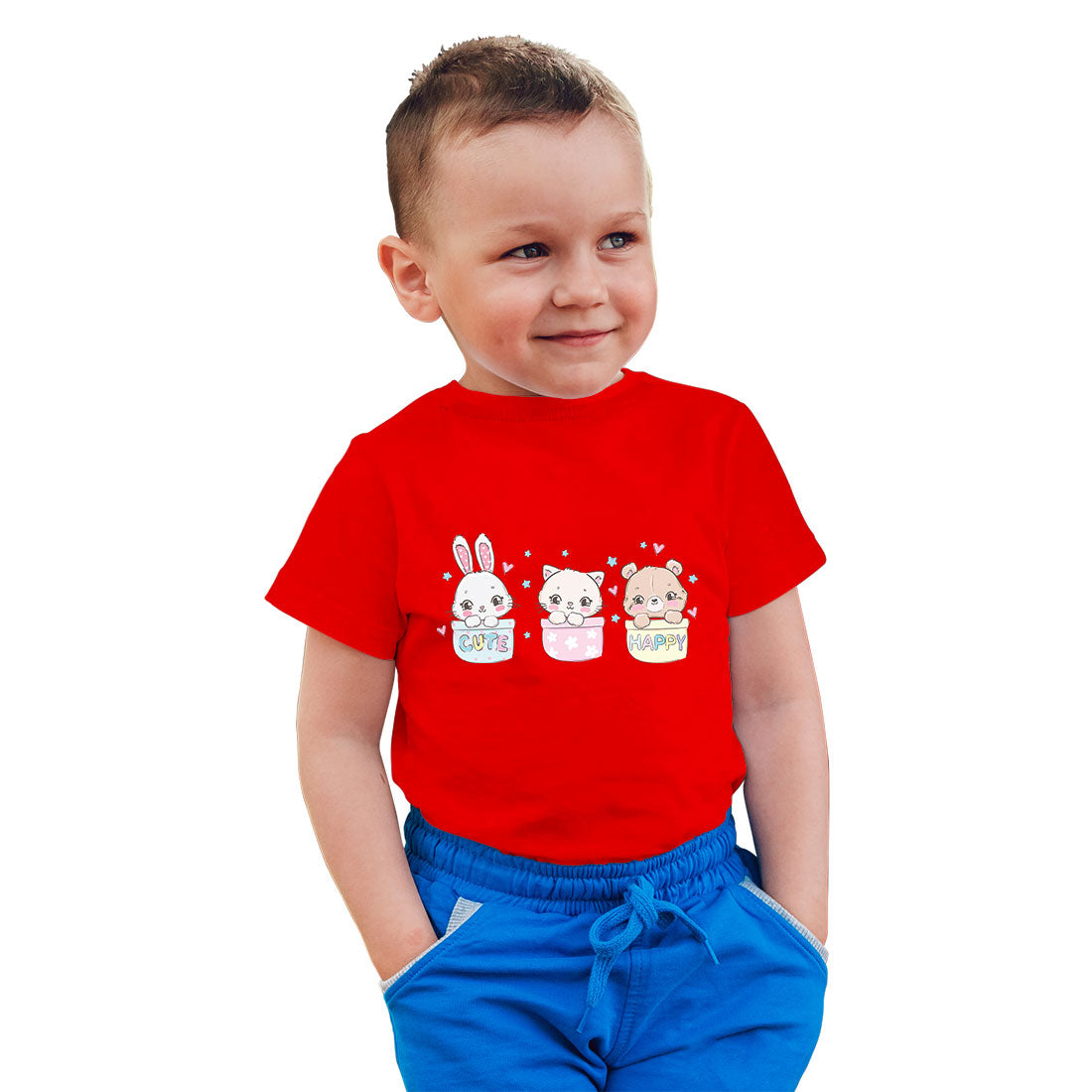 Little Cat, Bear & Bunny Kids T-Shirt - Combed Cotton, Round Neck, Half Sleeve (D131)