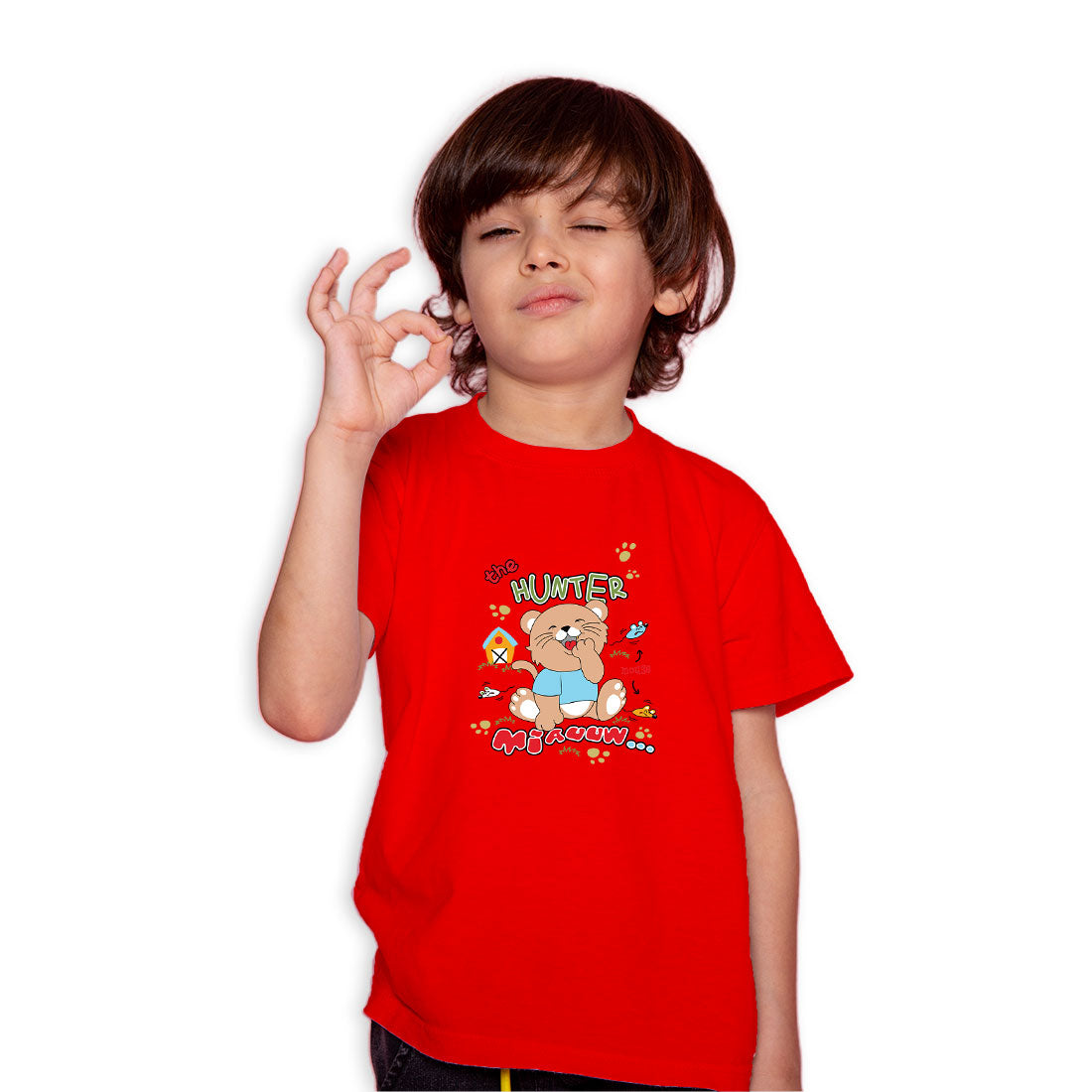 Hunter Cat Kids T-Shirt - Playful & Comfy Super Combed Cotton (D142)