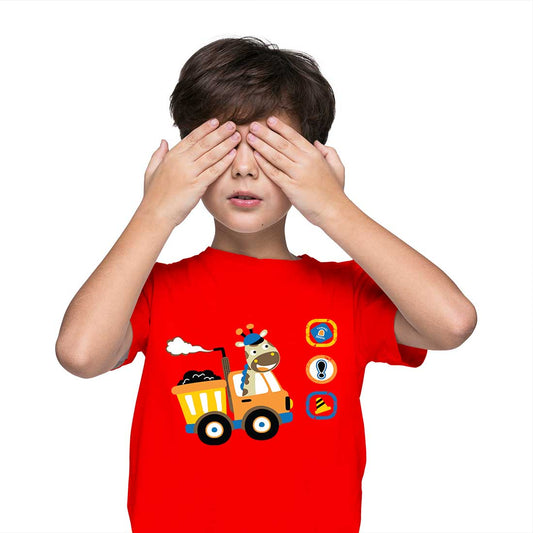 Cute Animal Truck Kids T-Shirt - Soft Cotton Fun for Little Explorers (D147)