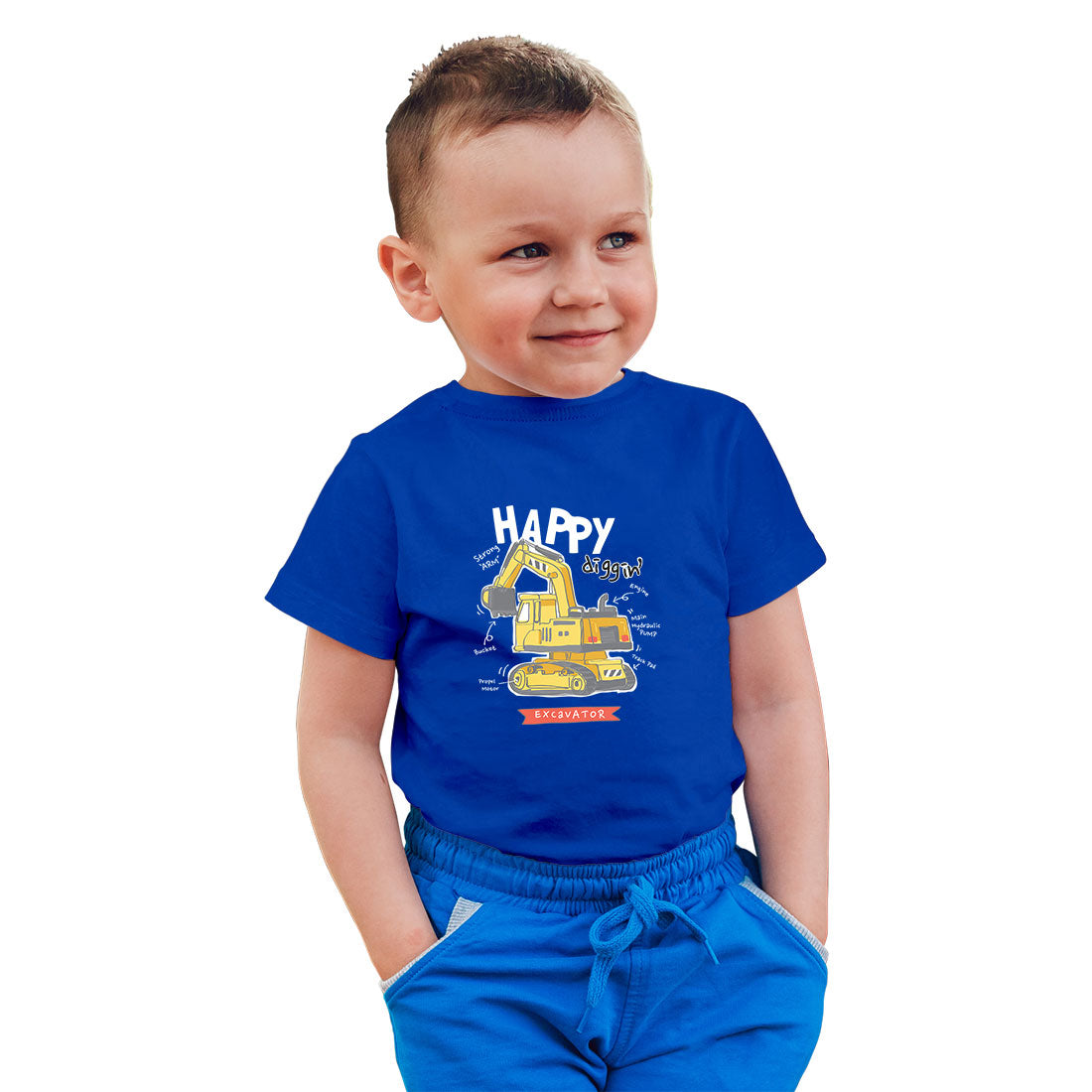 Mighty Excavator Kids T-Shirt - Super Combed Bio-Wash Cotton for Little Builders (D139)
