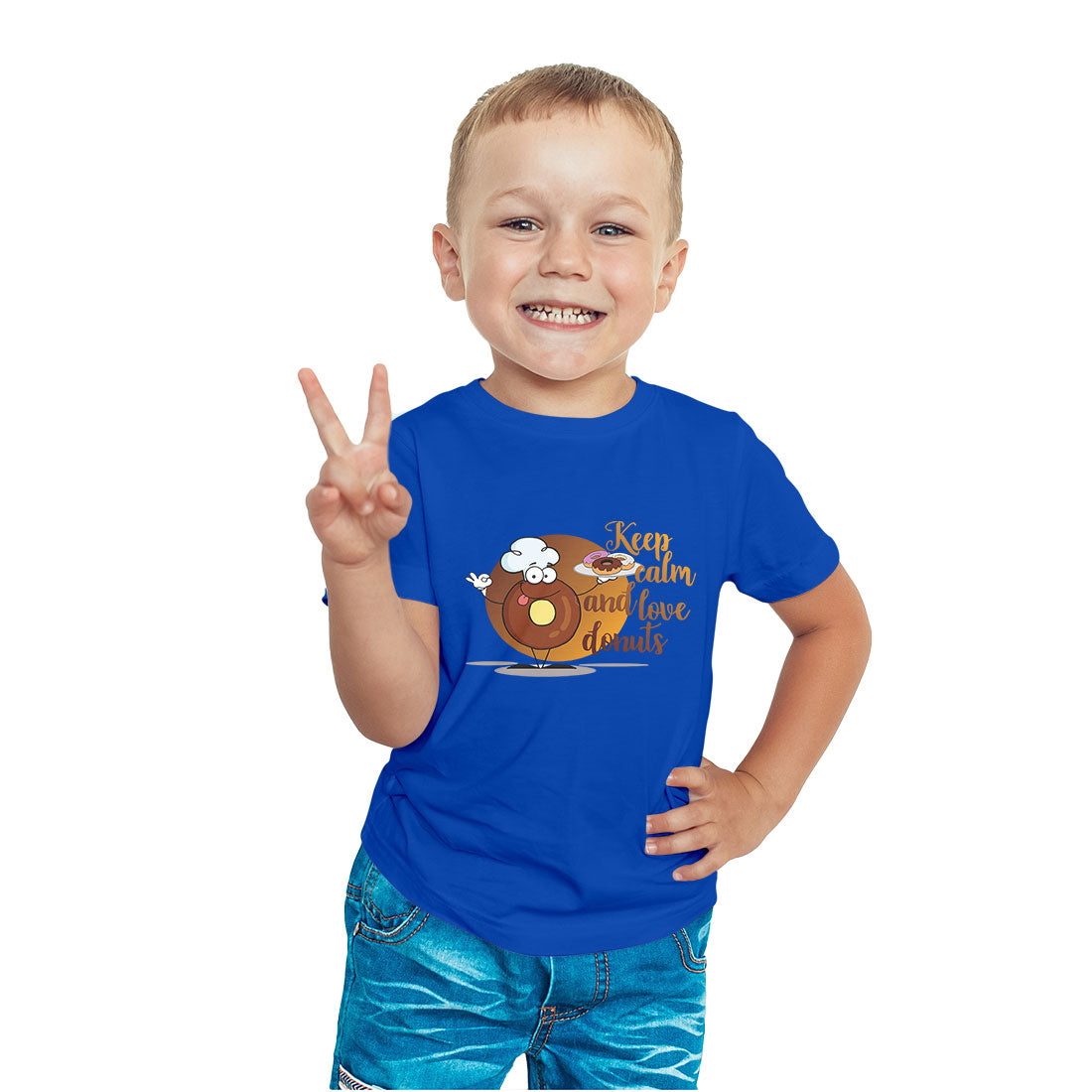 Keep Calm & Love Donuts - Kids' Round Neck Cotton T-Shirt (D84)