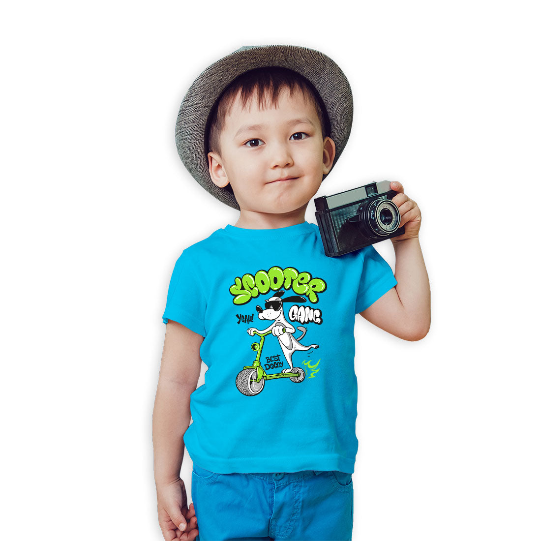 Doggy on Scooter Kids T-Shirt - Super Combed Bio-Wash Cotton (D36)