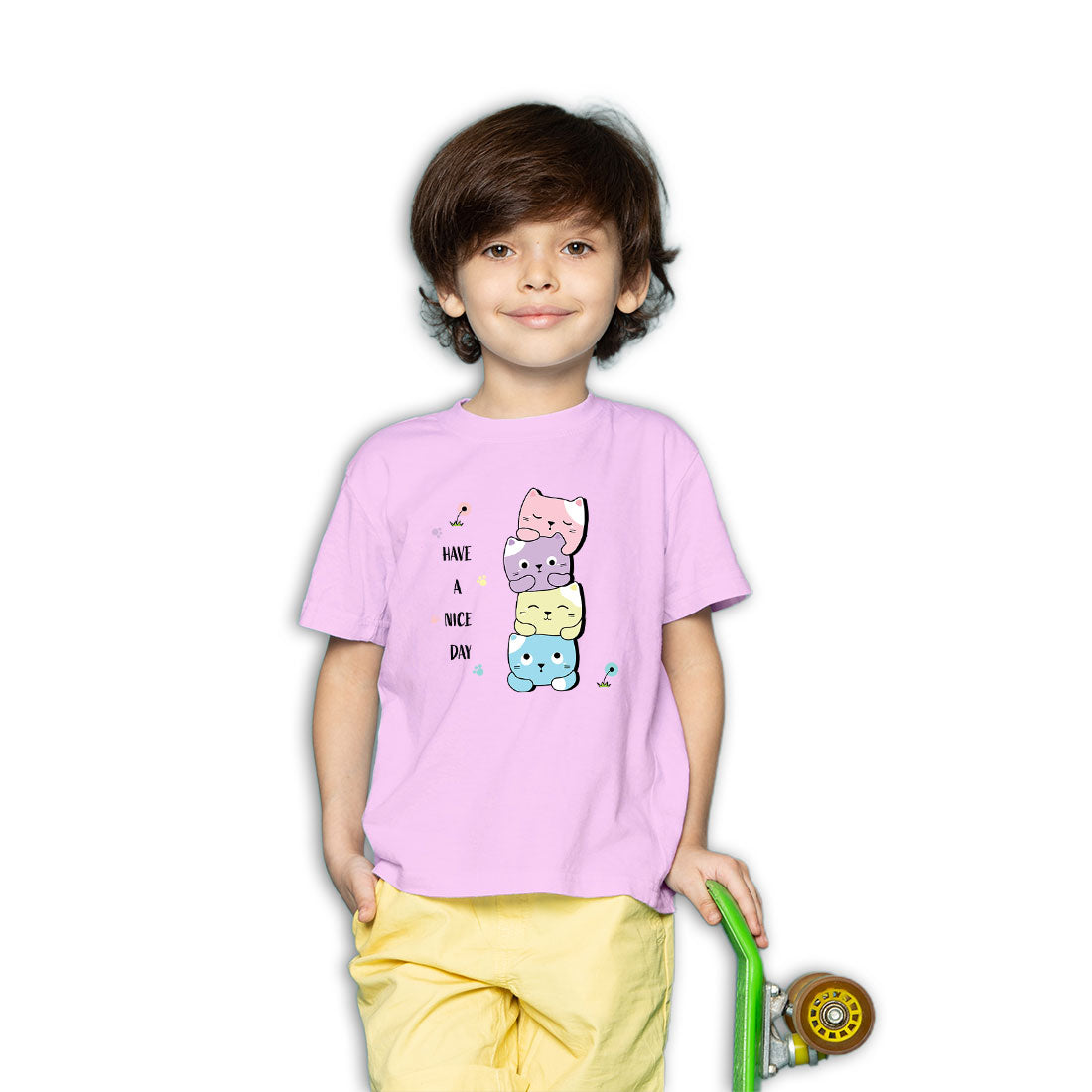 Little Cats 'Have a Nice Day' Kids T-Shirt - Super Combed Cotton, Round Neck (D126)