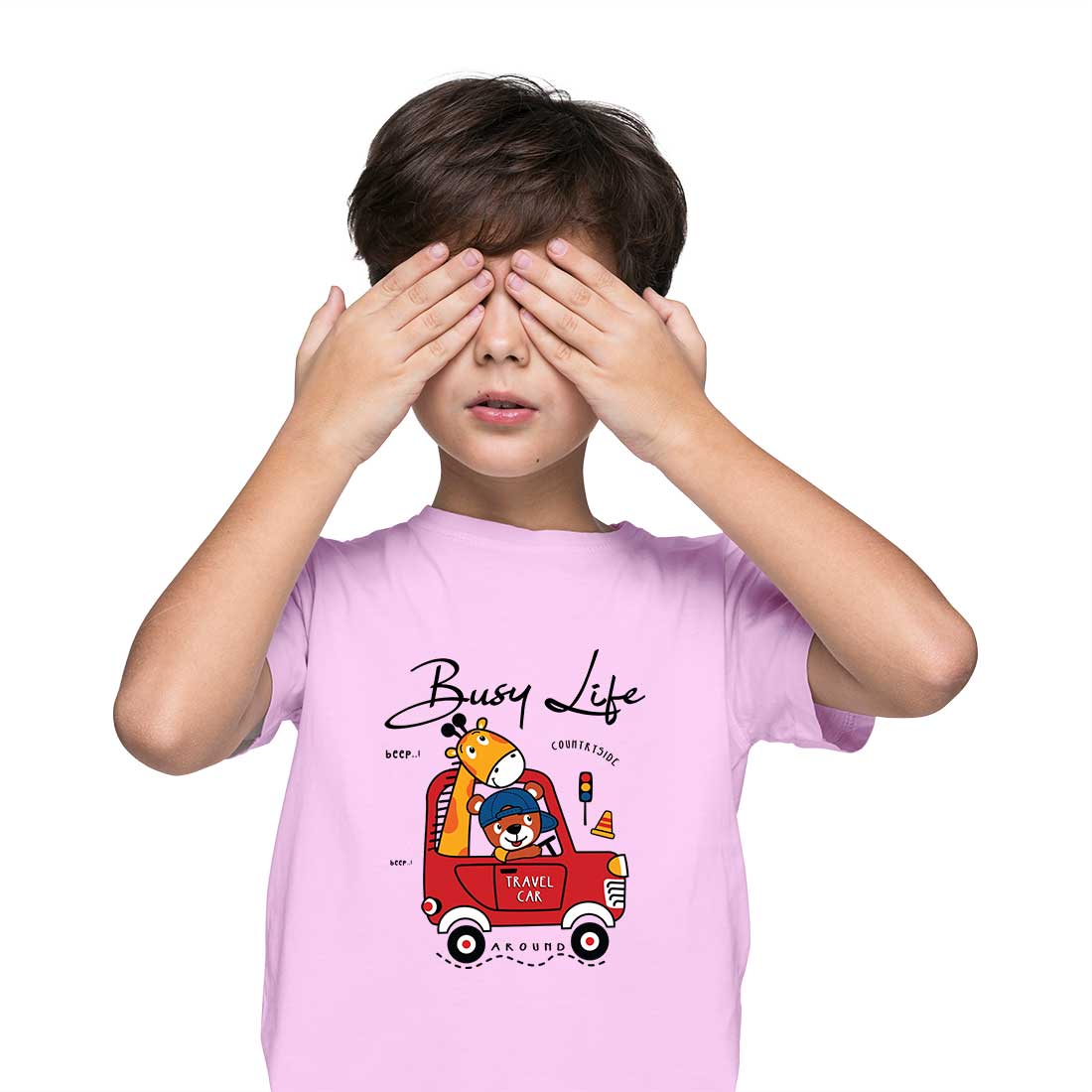 Travel Car Animal T-Shirt - Round Neck, Half Sleeve, Bio-Wash Cotton (D128)