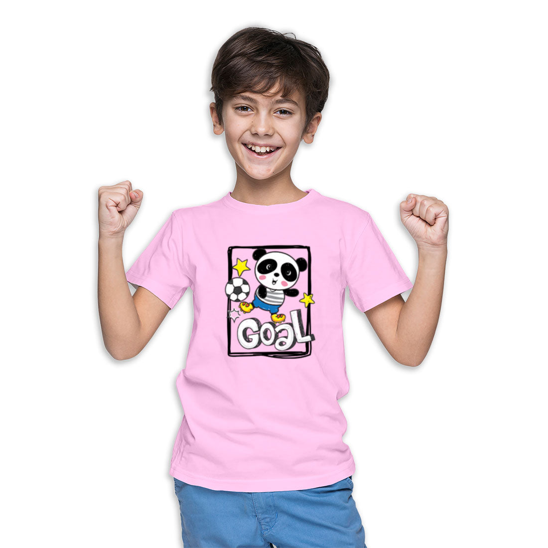 Goal-Scoring Panda Kids T-Shirt - Super Combed Bio-Wash Cotton (D161)