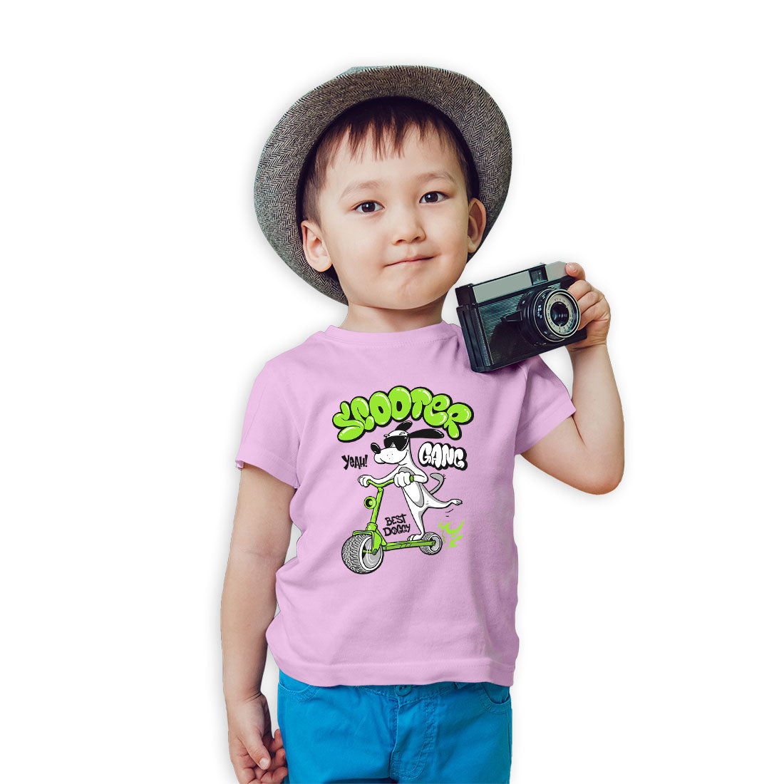 Doggy on Scooter Kids T-Shirt - Super Combed Bio-Wash Cotton (D36)