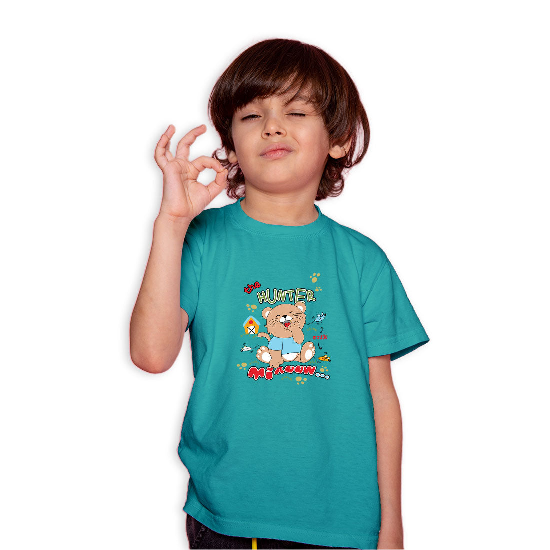 Hunter Cat Kids T-Shirt - Playful & Comfy Super Combed Cotton (D142)