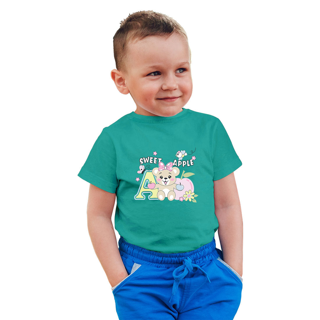 Sweet Apple Bear Kids T-Shirt - Super Combed Bio-Wash Cotton (D156)