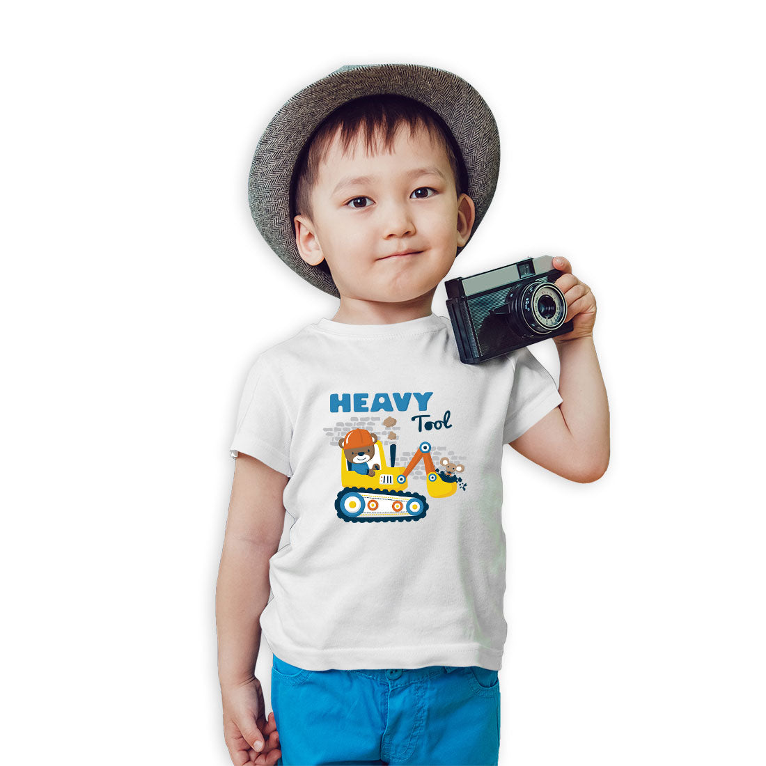 Kids Cartoon Construction Adventure T-Shirt - Super Combed Cotton, Half Sleeve (D130)