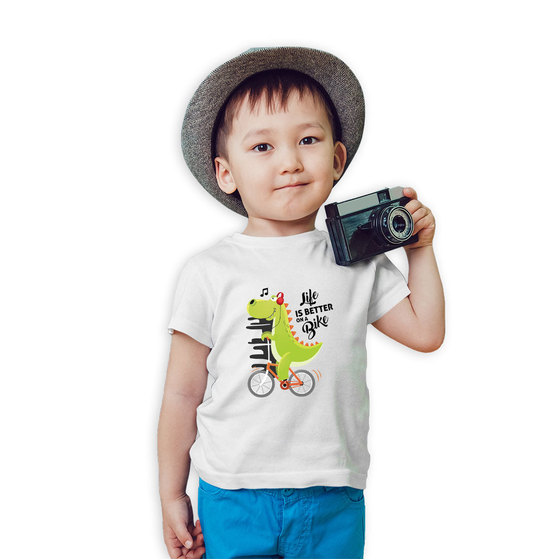 Dino on a Bicycle Kids T-Shirt - Playful, Comfy & Super Soft! (D136)