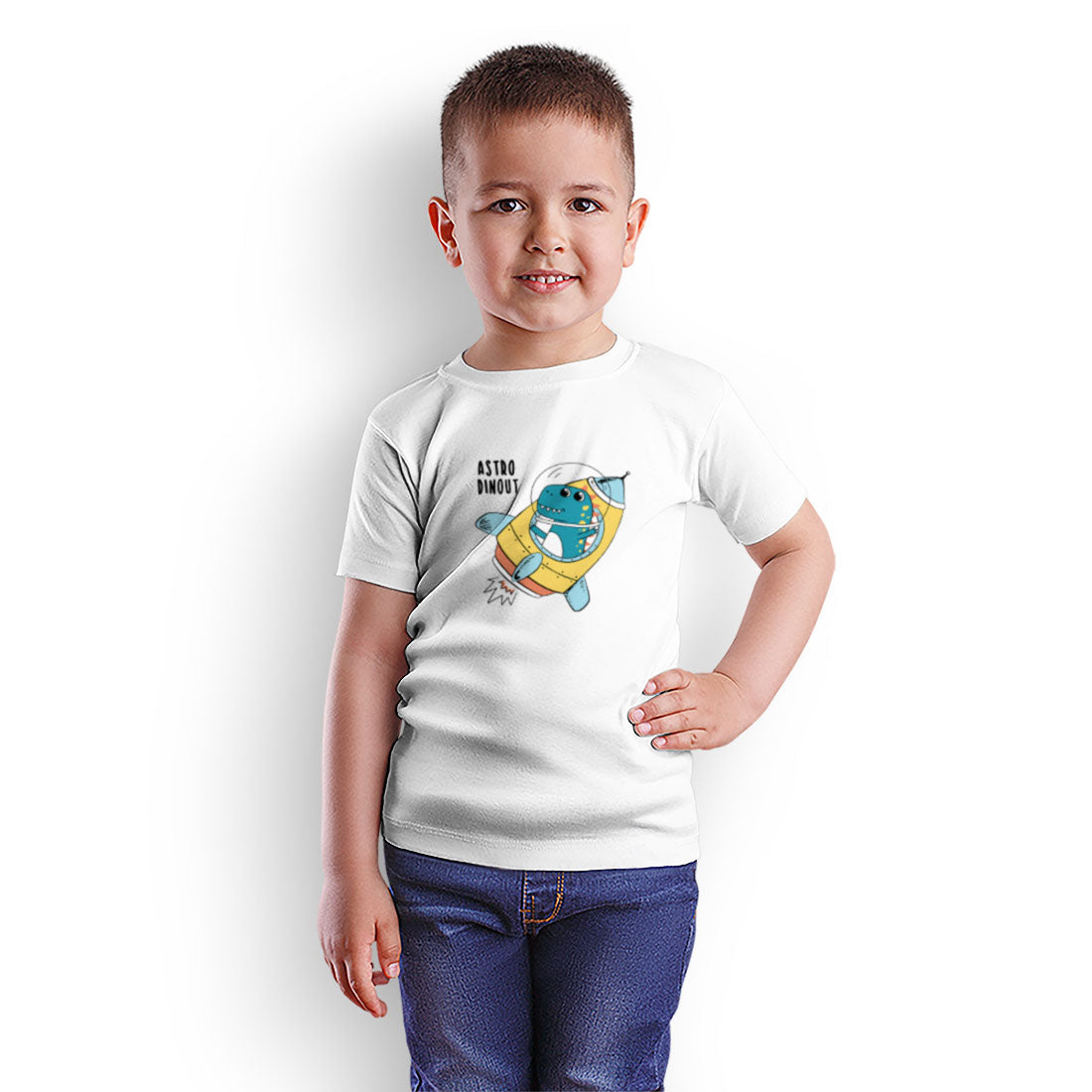 Space Dino Kids T-Shirt - Super Combed Bio-Wash Cotton for Cosmic Fun (D151)