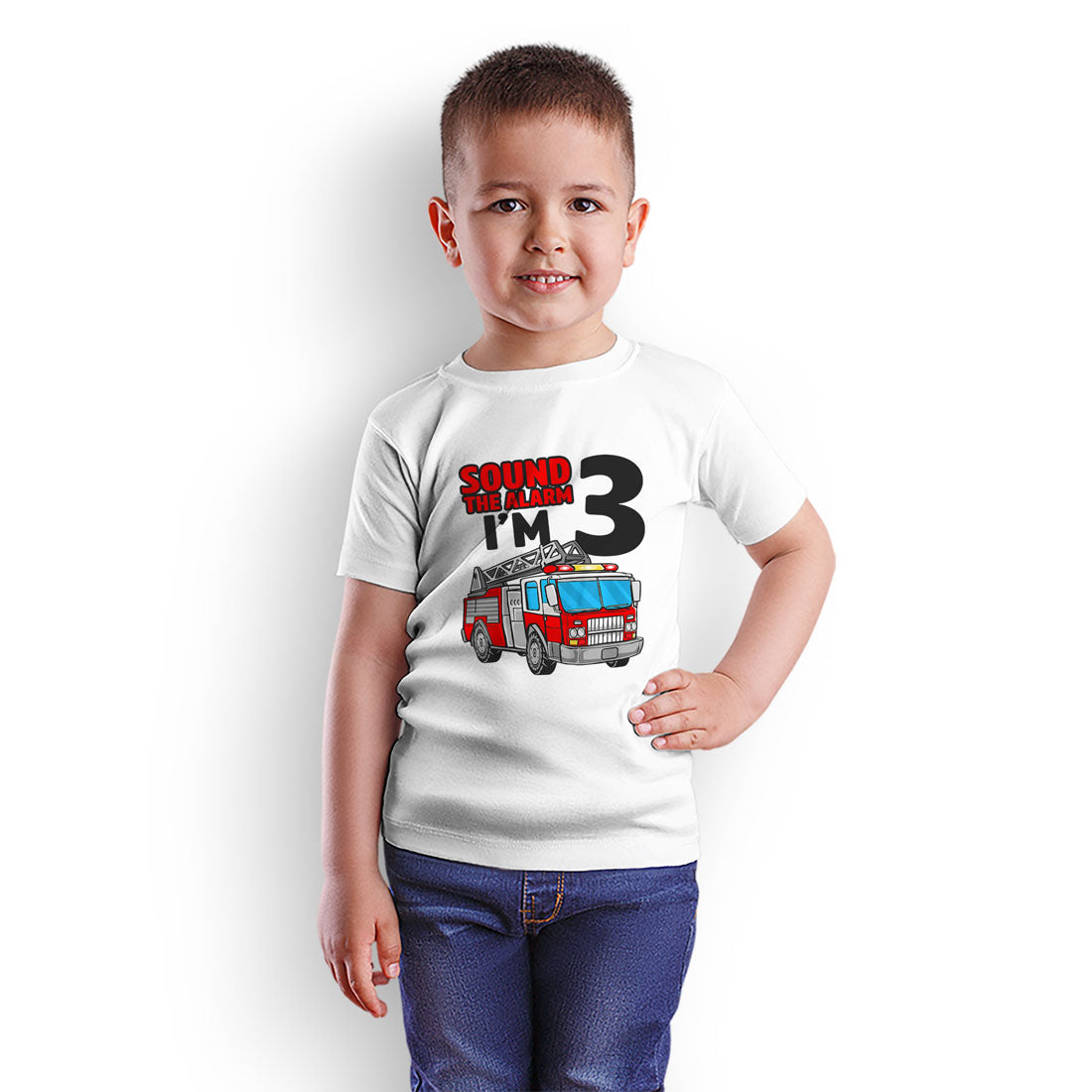 Sound the Alarm! I’m Three Kids T-Shirt - Super Combed Bio-Wash Cotton (D34)