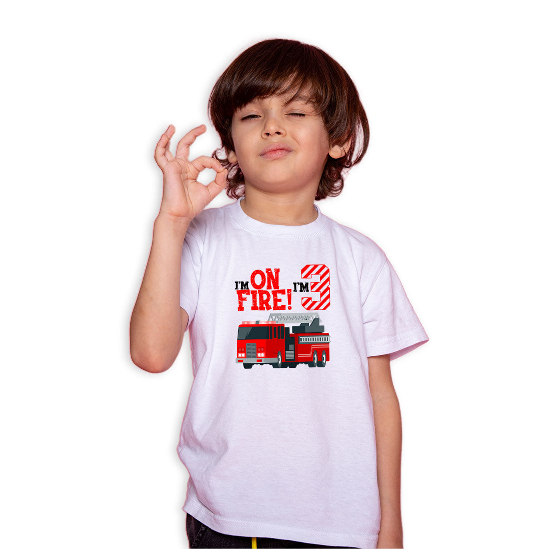 I’m On Fire, I’m Three Kids T-Shirt - Super Combed Bio-Wash Cotton (D35)