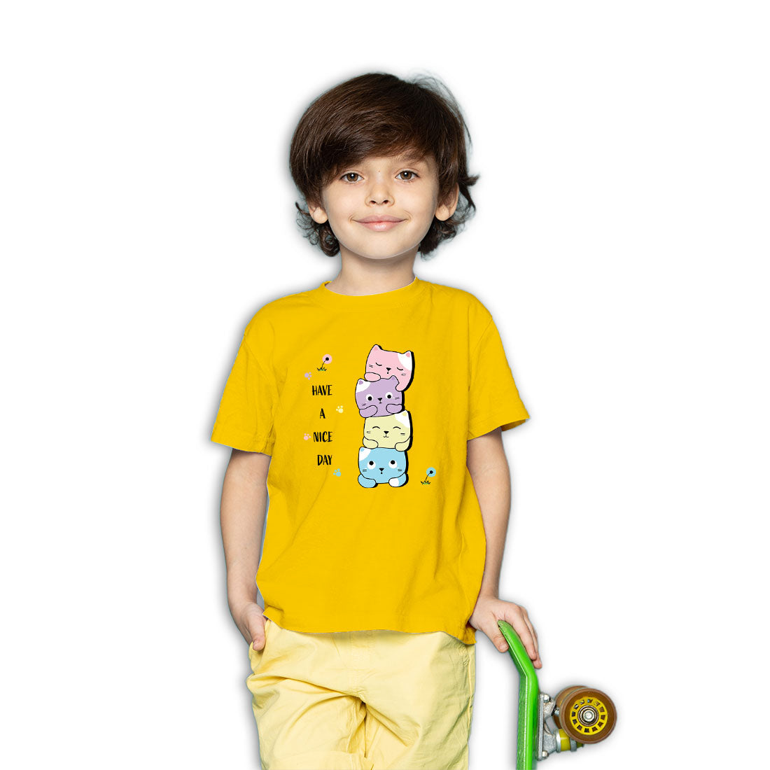 Little Cats 'Have a Nice Day' Kids T-Shirt - Super Combed Cotton, Round Neck (D126)